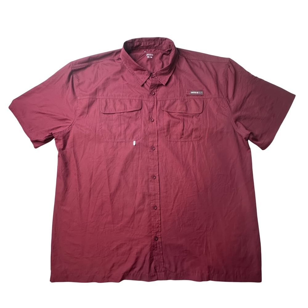 Swiss Alps Shirt Mens 3XL Burgundy Short Sleeve Performance Fishing Button Up